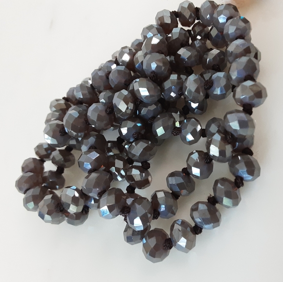 Faucet Crystal Rondelle Baroque Pearl AB Crystal Fabric Tassel Long Necklace 48" - Picture 11 of 11